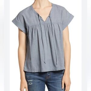 Madewell Tie-Front Popover Top in Mini Gingham Check Size Small
